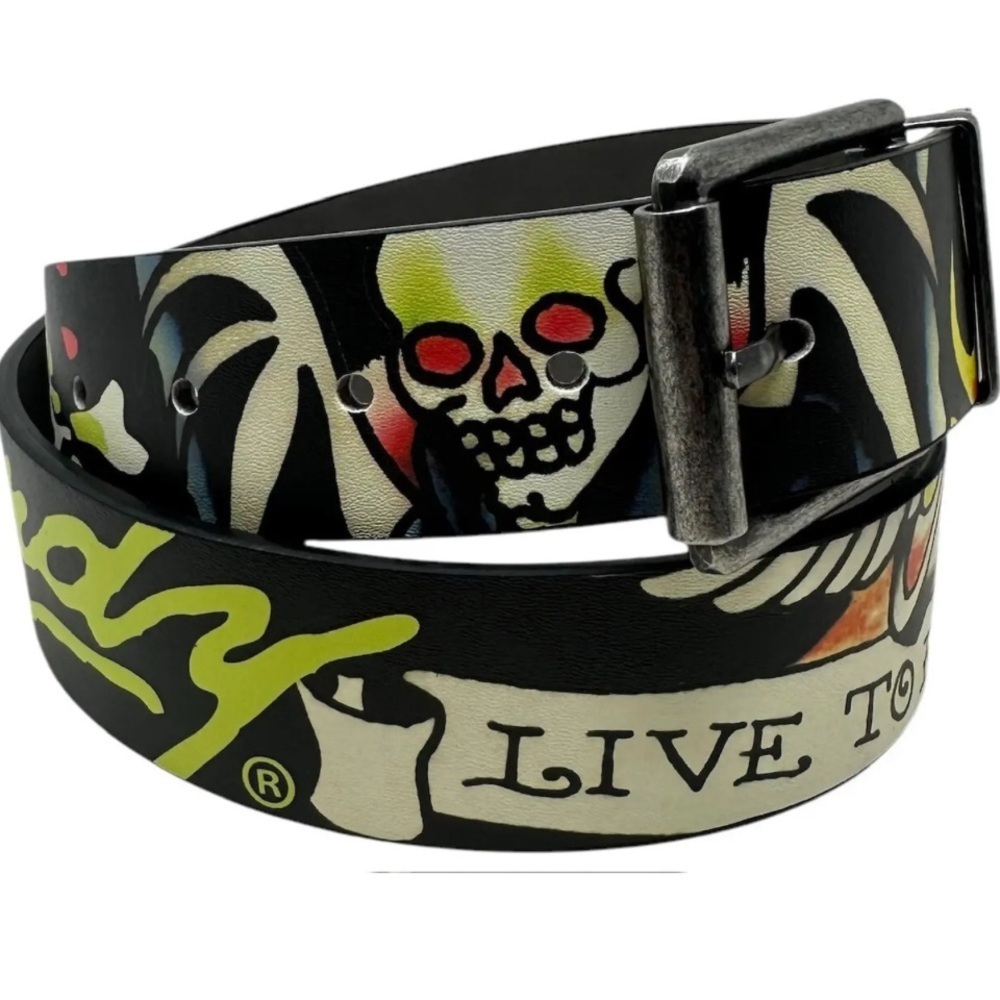 Ed Hardy Men’s Live To Ride Reversible Belt Size 38 Grunge Punk Y2K Nostalgia